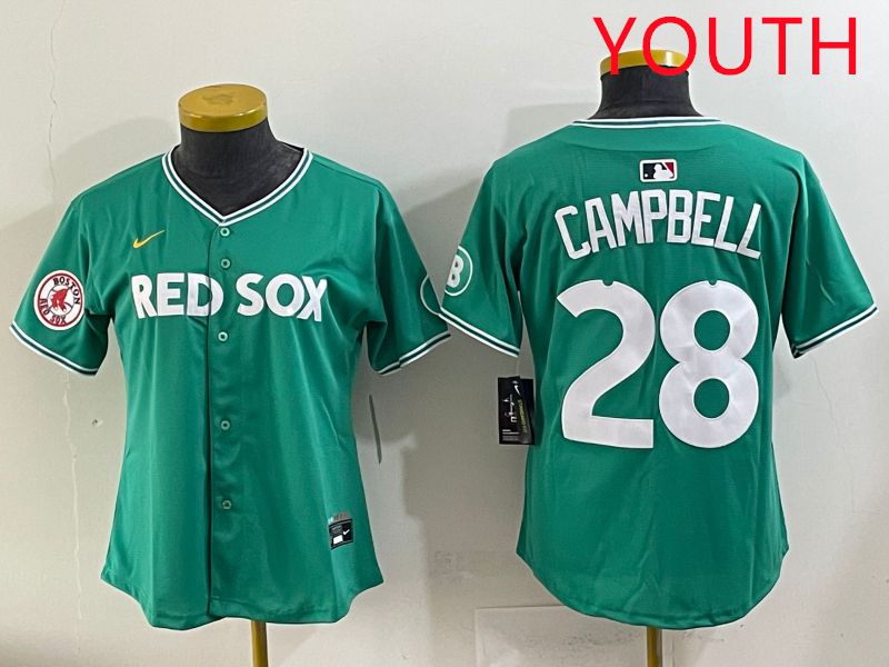 Youth 2025 Boston Red Sox 28 Campbell Dark Green Joint Name Nike MLB Jersey style 8